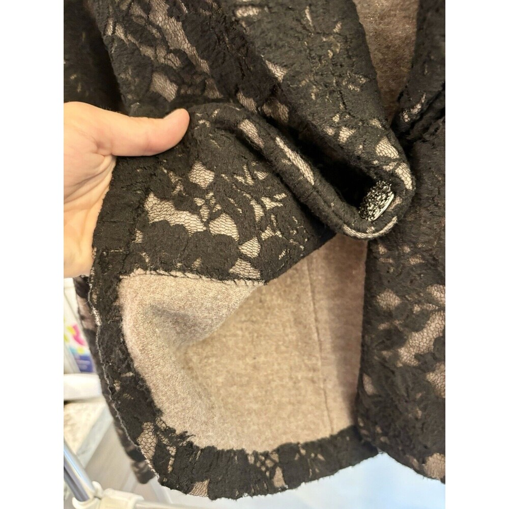 Nic + Zoe Women BLACK/Tan Petite Crochet Lace Overlay Knit Wool Jacket Blazer~PP - Picture 7 of 8
